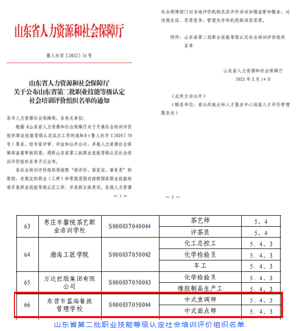 山东省第二批职业技能等级认定社会培训评价组织名单